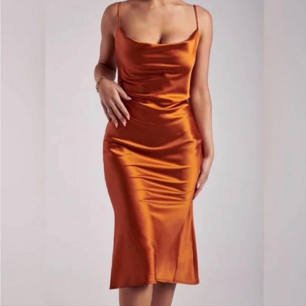 tabitha cowl neck midi dress - burnt orange - s